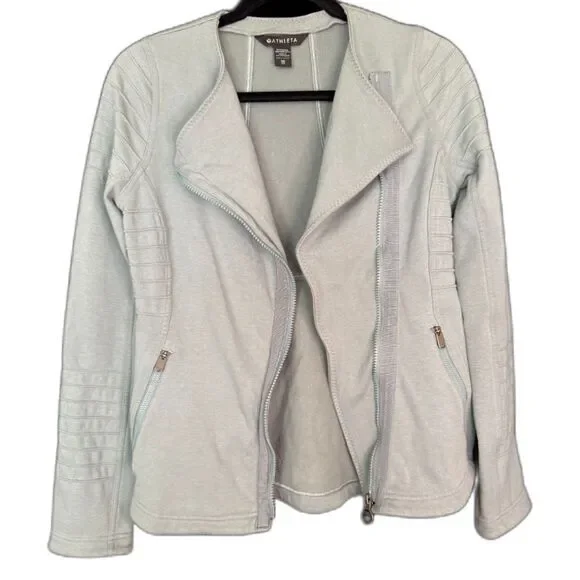 Athleta Women’s Moto Jacket Size XS Grey Green Full Zip Sweatshirt Minimalist - Picture 1 of 4